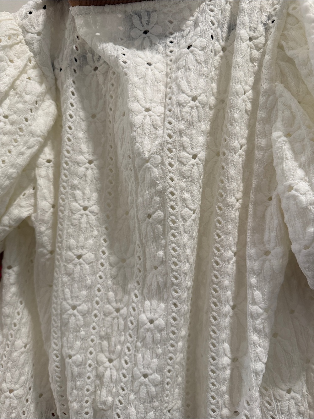 Anthropologie Maeve White Eyelet Knit Top with Tan & Pink Trim - Picture 7 of 7